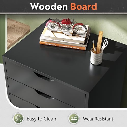 DEVAISE 5-Drawer Filing Cabinet, Under Desk file Cabinet, Black | Wood, Office Storage Cabinet, Printer Stand with Wheels, Drawer Chest, Home Office - color: Black, size: 15.7"D x 18.7"W x 25.5"H