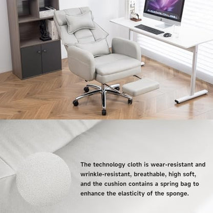 Executive Office Chair, Big and Tall Ergonomic Desk Chairs with Headrest & Footrest, Adjustable High-Back Recliner, Swivel Computer Chair w/Side Pockets, Lumbar Support for Home Office (Light Grey) - color: Light Grey