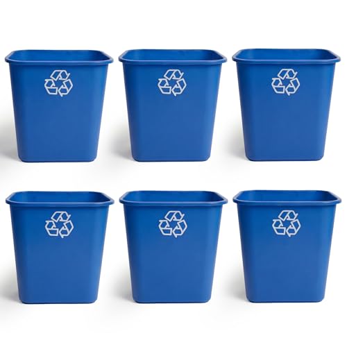 United Solutions 7.7 Gallon Recycling Wastebasket, 6 Pack, Blue, Under Desk | Slim 30.8-quart recycling bins fit small spaces in offices, kitchens, dorms, and homes with an easy-to-clean design - color: Blue, size: 30.8 Qt - 6 Pack