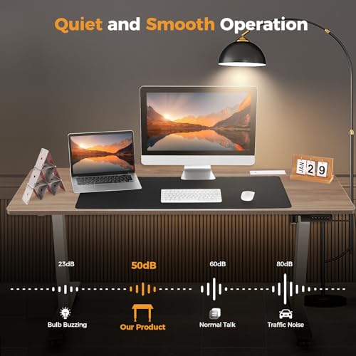 63'' × 24'' Electric Standing Desk with Power Outlets & Wheels, Oak - color: Oak, size: 63×24''