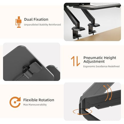 Claiks 24-Inch Sit-Stand Workstation，Innovative Space-Saving Height-Adjustable Ergonomic Desk Converter with Wide Keyboard Tray，Dual Fixation and Flexible Rotation Function, Black - color: Black, size: 24 inch