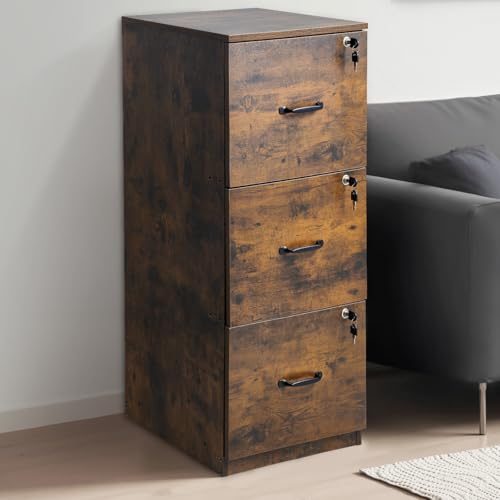 VEVOR 3 Drawer File Cabinet with Lock, Vertical Filing Storage Cabinets for Home Office, Heavy-Duty Locking Cabinet with 2-Level Adjustable Hanging Rod for A4/Letter/Legal Size File, Easy Assembly - style: 3 Drawers