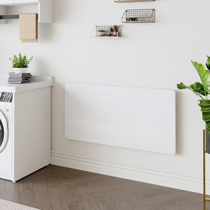 Laundry Room Folding Table Wall Mounted White MDF Fold Down Desk for Small Spaces Garage Shed Home Office Kitchen Bar Durable 100 lb Capacity Space Saving