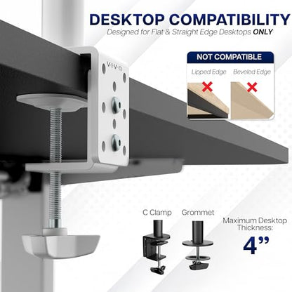 VIVO Extra Tall Single Monitor Desk Mount Stand with 39 inch Pole, Features Full Adjustability - Tilt and Articulation, Holds 13 to 32 inch Screens up to 10kg with VESA Mounting, White, STAND-V011W - color: White, size: 39" tall