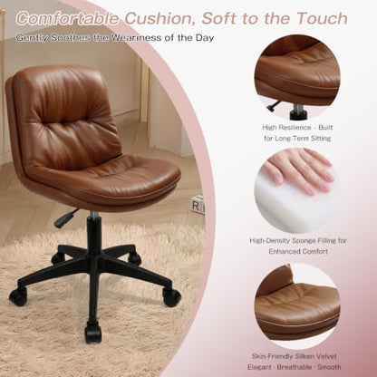 Office Chair, Ergonomic Desk Chair with Padded Cushion & Backrest, Adjustable Height & 360° Swivel, Armless Task Chair for Home Office, Computer Desk & Vanity Brown - color: Brown