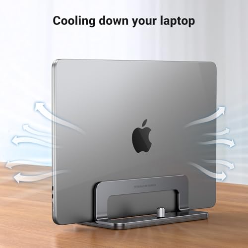 UGREEN Vertical Laptop Stand Holder for Desk Compatible with MacBook Pro, MacBook Air Stand Vertical Aluminum Adjustable for Up to 17.3 Inch Gaming Laptop, Gray - color: Silver Gray