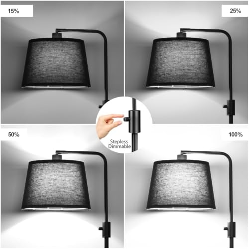 Nintiue [Upgraded] Dimmable Floor Lamp, 1000 Lumens LED Edison Bulb Included, Black Shade, Modern Arc Standing Tall Floor Lamp for Living Room Bedroom Office Dining Room - color: Matte Black-Black Linen Shades