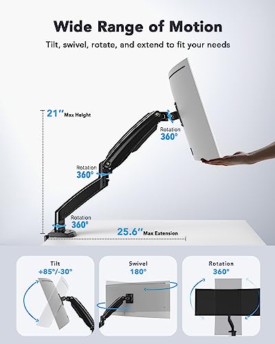 HUANUO Single Monitor Arm for 13-49 inch Screens, Ultrawide Computer Monitor Mount Holds 26.48 lbs, Upgraded Adjustable Stand with USB, C-Clamp & Grommet Base, VESA 75x75 or 100x100mm