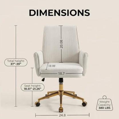 YITAI Stripes Velvet 360°Swivel Desk Chair, Modern Height Adjustable Home Office Armchair with Gold Base and Wheels for Vanity, Comfy Computer Chair for Study Living Room Bedroom（Beige） - color: Beige