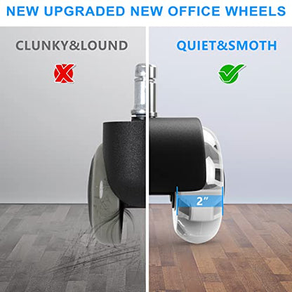 Omyoffice 2" Office Chair Wheels Set of 5, Black Heavy Duty Chair Caster | Support 2200lbs, Mute Rubber, Universal Fit 7/16"x7/8" Stem, Smooth Quiet Rolling, Safety Protection for Hardwood, Carpet - color: Black