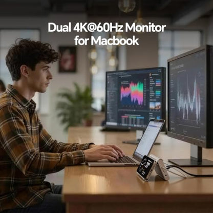 11-in-2 USB C Docking Station Dual Monitor 4K@60Hz for for M5/M4/M3 Pro/Max | PULWTOP MacBook Docking Station with 2 HDMI, Vertical Stand Dock, PD, Ethernet, SD/TF, 10Gbps USB A/C, USB 2.0, Audio- Silver - color: Silver