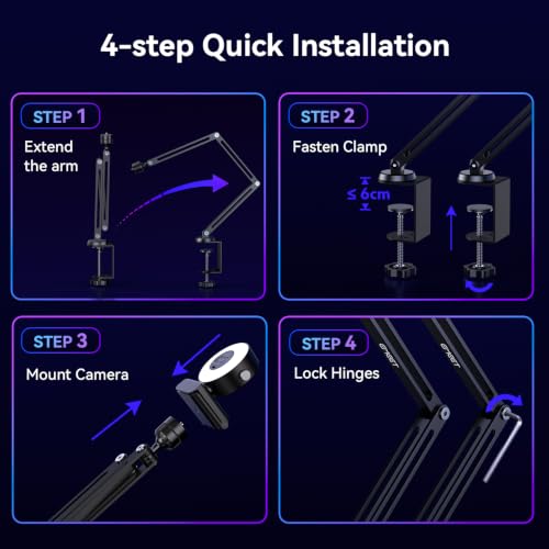 EMEET S600L 4K Webcam with Adjustable Desktop Overhead Stand, 4 Lighting Modes, Rainbow Effect, 1/2" Sensor, 0.2S PDAF, 2 Mics, Dial Control, 4K Webcam with Tripod for OBS/Twitch/YouTube/Zoom/PC/Mac - style: S600L 1/2" Sensor with Tripod