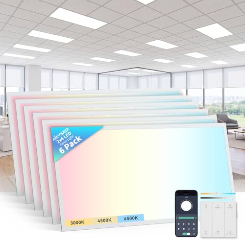 AIKVSXER 2x4 LED Flat Panel Light with App & Wireless Switch Control 6Pack