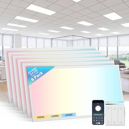 AIKVSXER 2x4 LED Flat Panel Light with App & Wireless Switch Control 6Pack