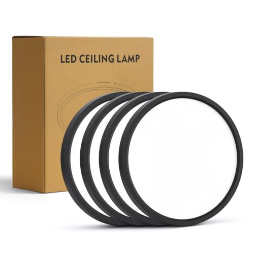 4 Pack 7.1 inch LED Flush Mount Ceiling Light, 5CCT&15W(Black) | 1500Lm,0.67 Ultra Thin, Low Profile,Round Ceiling Light Fixture for Living Room,Bedroom, Kitchen, Closet, Hallway,Hallway - color: Black, size: 7.1"-4pack