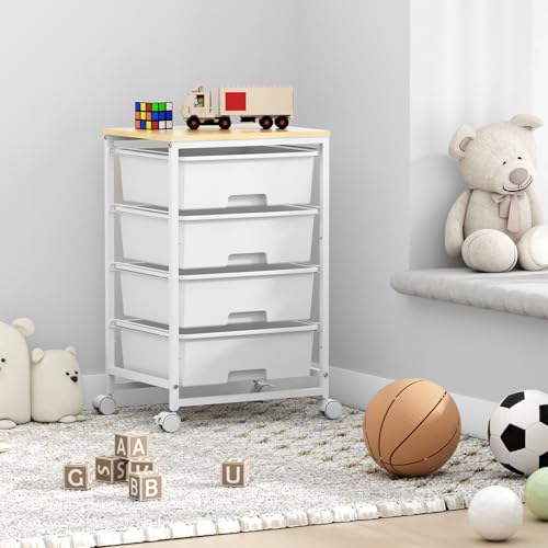 SYKIARIOL Rolling Cart with Drawers, 4-Drawer Utility Cart, Bright White - color: Bright White, size: 4 Drawers