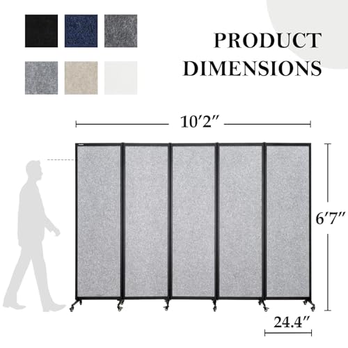 Room Partition 2.0 Upgrade Version,10'6"L* 6'7"H,5 Panel,Light Grey - color: Light Grey, size: 5