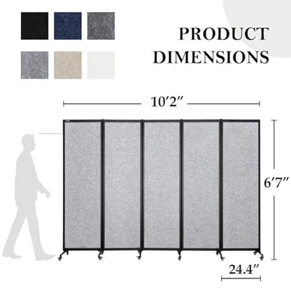 Room Partition 2.0 Upgrade Version,10'6"L* 6'7"H,5 Panel,Light Grey - color: Light Grey, size: 5