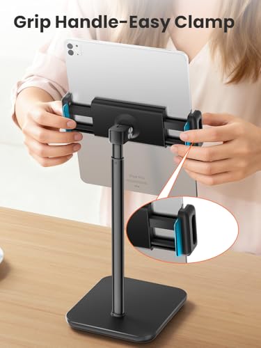tounee Height Adjustable Tablet Stand, 3.5lb (1.6kg) Max Support, Up to 18" Tall, Slim Portable Monitors Stand Compatible with iPad Pro 12.9, Surface Pro, All 4.7"-15.6" Devices - Black - color: Black