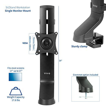 VIVO Adjustable Single Monitor Mount for Sit-Stand Workstation, Desk Converter, Monitor Arm Fits 1 Screen up to 32 inches, STAND-V001U