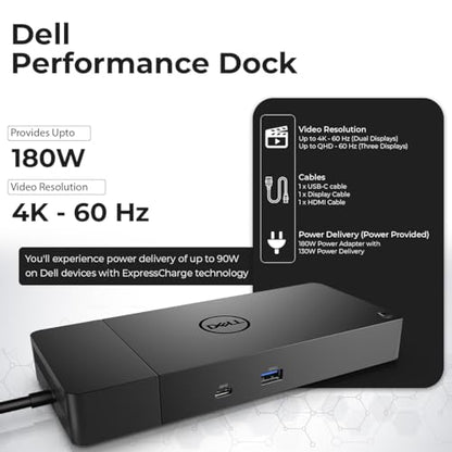 Dell WD19S Docking Station 180W (130W Power Delivery) - Dell Docking Station Dual Monitor, Dock Station with 180W Power Supply + HDMI Cable + DP Cable + USB-C Cable + Microfiber Cloth - style: WD19S 180W Renewed
