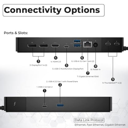Dell WD22TB4 Thunderbolt 4 Dock - 1 Year Warranty, 40Gbps USB-C/USB A, Dell Docking Station w/ 180W Adapter, HDMI, DisplayPort, USB-C Cables - Supports 4K Displays & Upto 3 Monitors (Renewed)