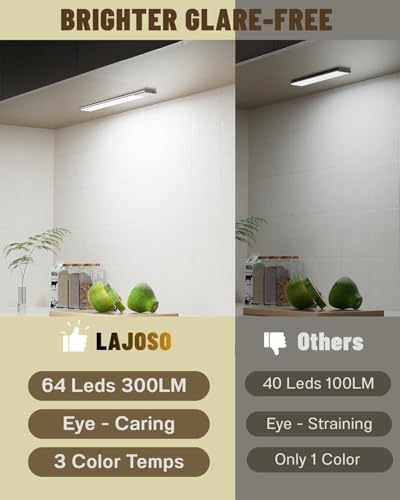 Under Cabinet Lighting Wireless Motion Sensor Light Indoor, 12" Rechargeable Kitchen Bar Lights, 300LM Ultra-Bright Cabinet Lights with Remote, 2500mAH, USB-C, 3 Colors, 3 Packs
