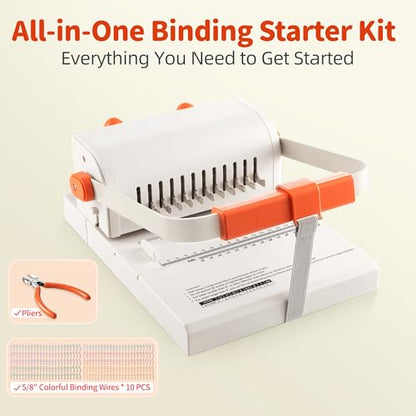 Binding Machine Kit 2:1 Hole Pitch Book Binding Kit with 10PCS 5/8'' Wires and Plier, Manual Paper Punch Binder for DIY Notebooks, Journals, Albums, School Projects, Home/Office Use