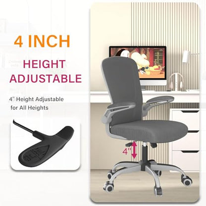 Ergonomic Office Chair w/Adjustable Lumbar, Flip Armrest, 135° Recline - color: Iron Gray With Gray Frame
