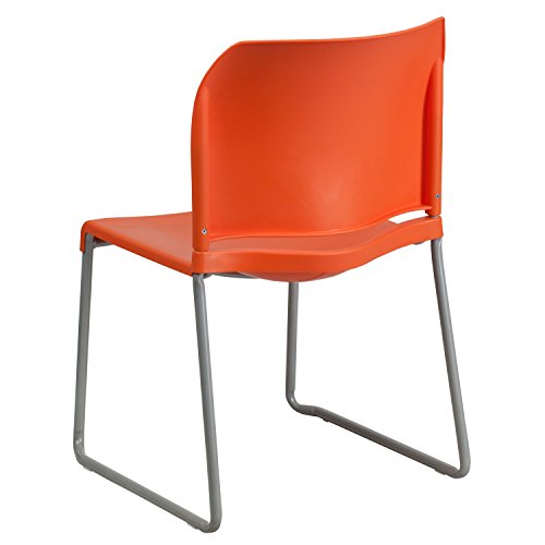 EMMA + OLIVER Home and Office Guest Chair Orange Full Back Contoured | Sled Base, Powder Coated, Contoured, 880 LBS. Weight Capacity - color: Orange
