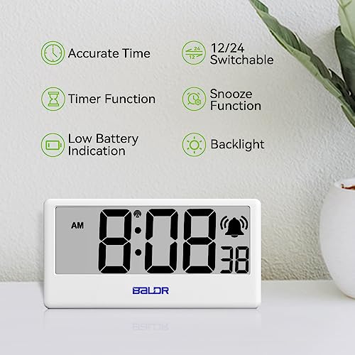 BALDR Digital Clock with Internet Time - WiFi Alarm Clock Battery Operated with Large Digital Display Internet Time, 12/24 Switchable, with Backlight, Auto Sync to Wi-Fi Weather Station, White