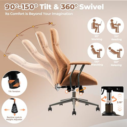 ovios Ergonomic Office Chair, High-Back Faux Suede Computer Executive Chair - color: Brown, size: High Back, Regular Cushion