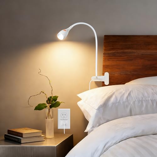 acegoo Minimalist Reading Light for Bed Headboard Dimmable White Book Light Clip on Lamp with USB-C Adapter, Flexible Neck & Handy Lamp Head Switch, CRI 90+ - color: White