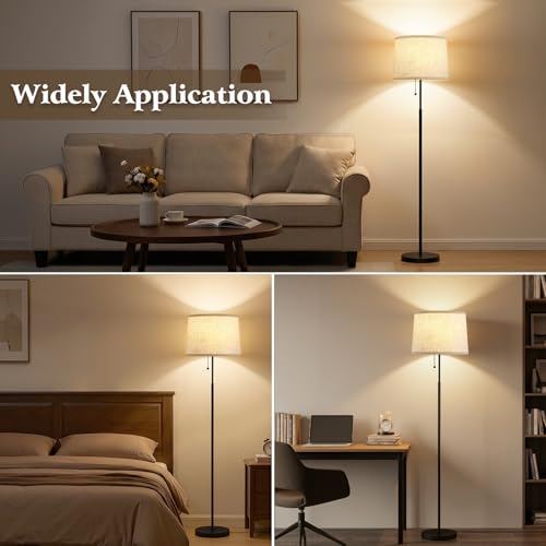 Floor Lamps for Living Room & Bedroom, 60" Modern Tall Standing Lamp, 3CCT | Lamps for Office, Classroom, Bedside, Linen Lampshade, Pull Chain Switch, Modern Design, Anti-glare Lighting, Easy Assembly - color: Linen T-Shades+Black Pole