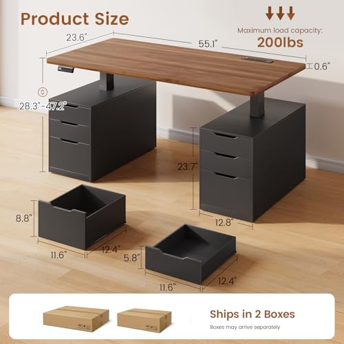 SEDETA Electric Standing Desk with 6 Drawers, 55" Adjustable Stand up Desk with Storage, Computer Desks with Power Outlets for Home Office, Black - color: Black