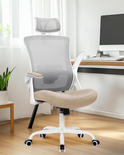 NEO CHAIR Office Chair with Adjustable Ergonomic Lumbar Headrest, Beige - color: Beige, size: With Headrest