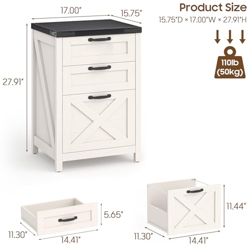 Farmhouse File Cabinet with 3 Drawers for Home Office, White and Black | Halitaa Vertical Filing Cabinet Fits Letter and A4 Size, Farmhouse Printer Stand, Under Desk Wooden File Cabinet - color: White and Black, size: 3 Drawers