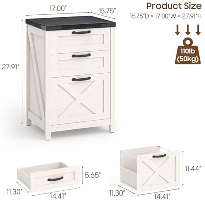 Farmhouse File Cabinet with 3 Drawers for Home Office, White and Black | Halitaa Vertical Filing Cabinet Fits Letter and A4 Size, Farmhouse Printer Stand, Under Desk Wooden File Cabinet - color: White and Black, size: 3 Drawers