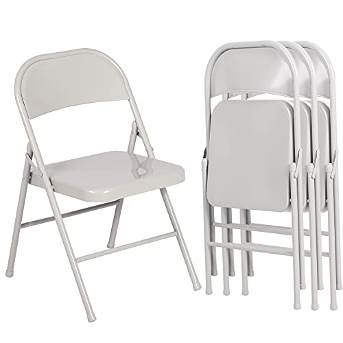 VECELO Metal Folding Chairs 4 Pack, Double Hinged Steel Frame Easy Foldable&Stackable for Office Kitchen Dinning Wedding Patio and Garden - color: Grey