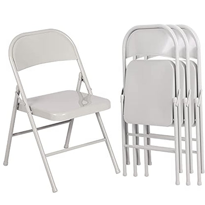 VECELO Metal Folding Chairs 4 Pack, Double Hinged Steel Frame Easy Foldable&Stackable for Office Kitchen Dinning Wedding Patio and Garden - color: Grey