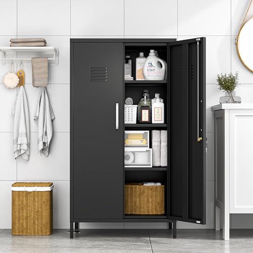 PAOFIN 47" Metal Storage Locker with 2 Door and Adjustable Shelves, - color: Black, size: 2 door-47"