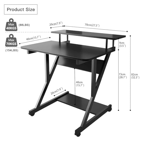 Dripex Computer Desk for Small Spaces, 27.5 inch Small Computer Desk, 3 Tier Compact Desk with Monitor Shelf and Bottom Storage Shelves, Space Saving Desk, Black - color: Black