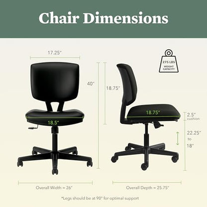 HON Volt Ergonomic Office Chair, Armless, Office Desk Computer Chair, Black - color: Softhread Leather Back