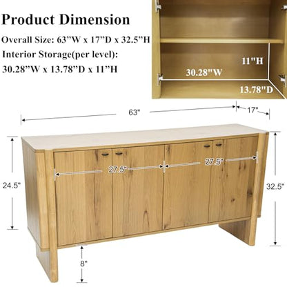 Ya-Home Modern Sideboard Buffet Cabinet with Storage, Accent Farmhouse Buffet Coffee Bar Cabinet with 4 Doors, Wooden Media Console Table Credenza for Living Room/Kitchen/Entryway, Natural - color: Natural
