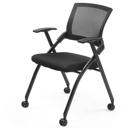 Waiting Room Reception Chairs,1 Pack Stackable Conference Room Chairs with Wheels, Folding Office Chair with Rebound Back, Padded Seat for Guest, Reception, Event, Capacity 350lbs