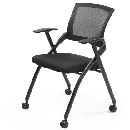 Waiting Room Reception Chairs,1 Pack Stackable Conference Room Chairs with Wheels, Folding Office Chair with Rebound Back, Padded Seat for Guest, Reception, Event, Capacity 350lbs