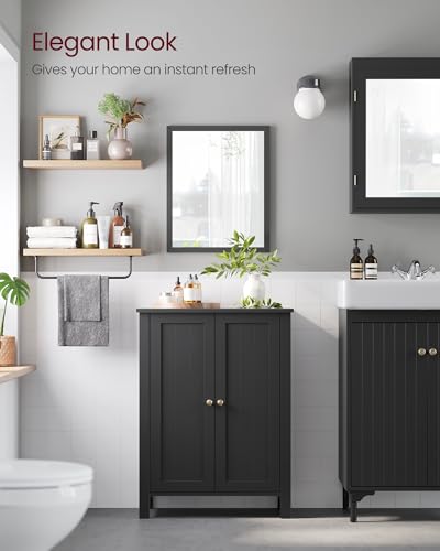 VASAGLE Bathroom Floor Storage Cabinet,2 Adjustable Shelves,Ink Black