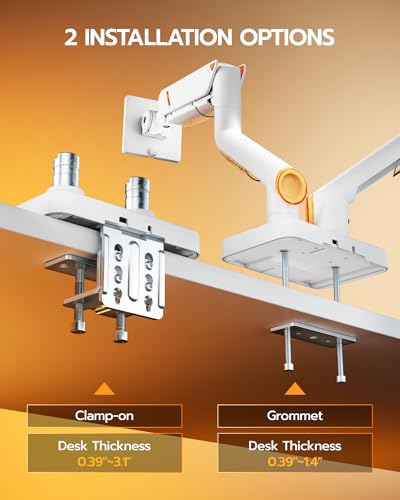 ARES WING 17-45 Inch Monitor Arm Ultrawide Dual Monitor Mount, White | Heavy Duty Mechanical Spring Monitor Stand Adjustable Arms Holds up to 44lbs, 75/100 VESA Mount with Clamp/Grommet Base - color: White, style: Non RGB
