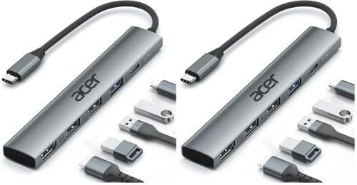 Acer 5 in 1 USB C Hub with 4K HDMI, 100W Power Delivery, 3 USB A Data Ports, USB C to HDMI Multiport Adapter for Laptop, PC, Tablet, MacBook Air, iPad Air, iMac, iPhone 15/16 Pro/Pro Max (2 Pack) - size: 15cm (Pack of 2)