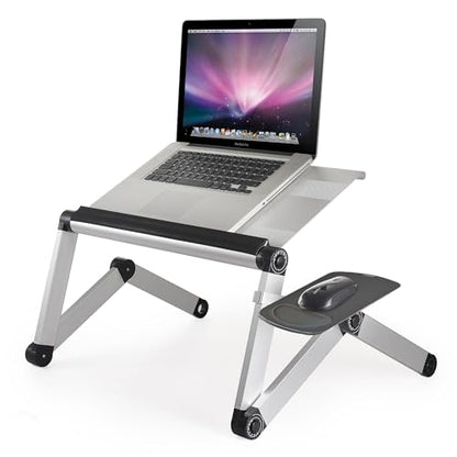 WorkEZ Cooling Adjustable Laptop Stand for Desk w/Fan USB Ports Mouse Pad Ergonomic Foldable Laptop Stand Riser Portable Computer Holder, Silver | WorkEZ Cool. Adjustable computer stand for laptop and foldable laptop table for bed or sofa, holds up to 15.